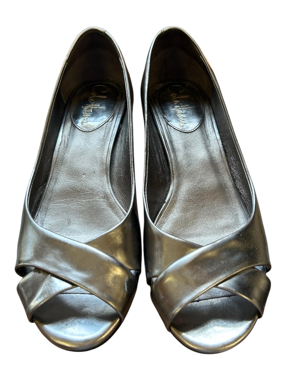 Vintage Cole Haan Nike Air Metallic Pewter Leather Peep 7.5
